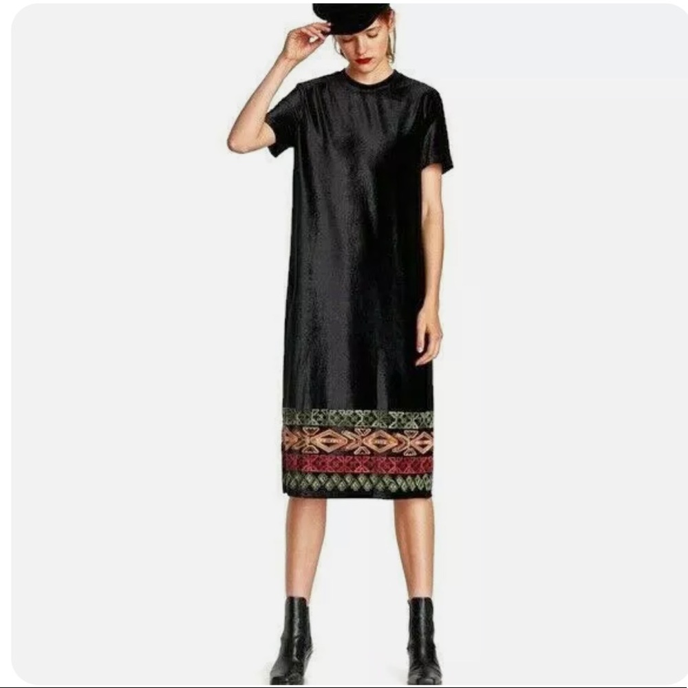 Zara Trafaluc velour velvet dress womens size L black